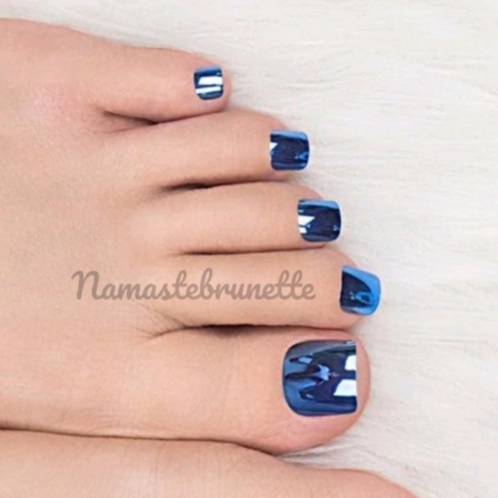 2/$16 Blue Metallic Press On Toenails